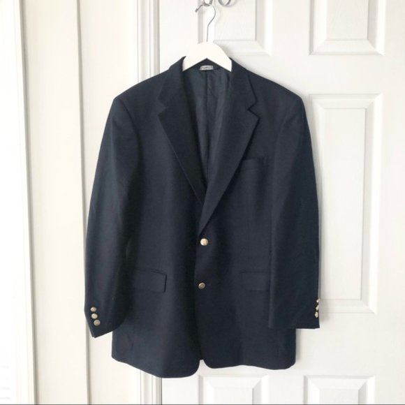 Vintage Burberry Men's Navy Blue Wool Two Button Blazer Sports Jacket 41R - Picture 1 of 13